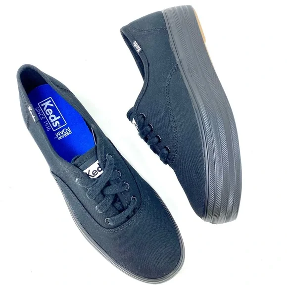 Ked’s solid black platform lace up canvas shoes sneakers 5.5US NEW - Picture 5 of 7